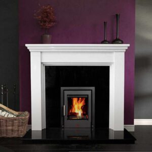 Antoinette polished polar white limestone fireplace surround